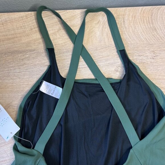 NWT Speedo Micro Ribbed Crossback One Piece Swimsuit High Cut Bottle Green L - Picture 6 of 11